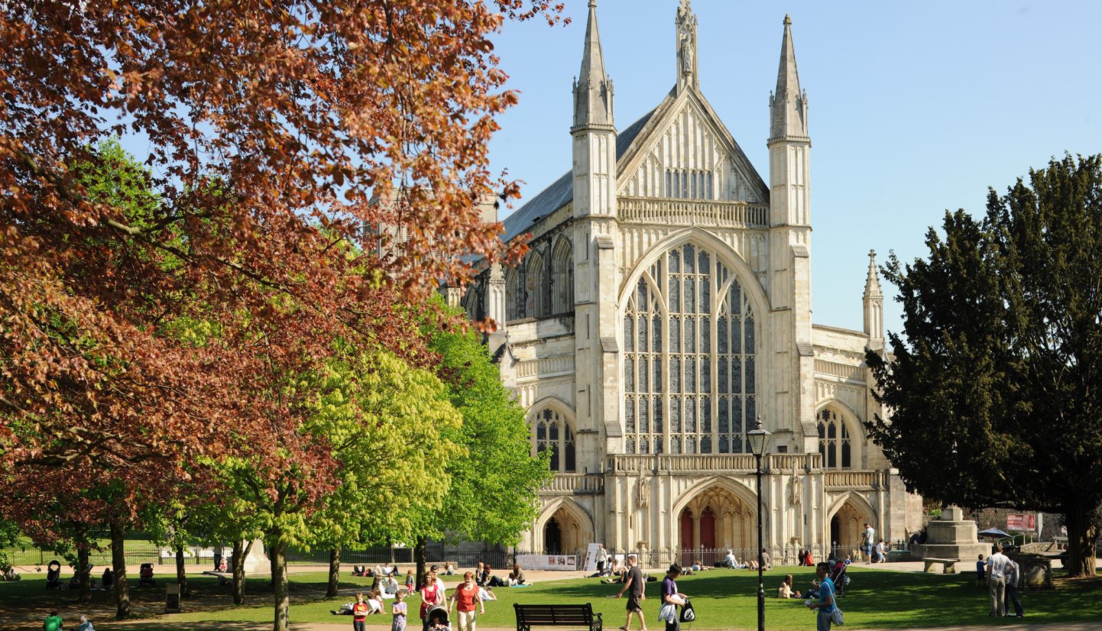 Winchester Cathedral and Outer Close in the city of Winchester